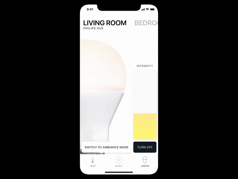Smart Home : Light control prototype animation app connected flinto house ios iot minimal mobile smart smart home ui