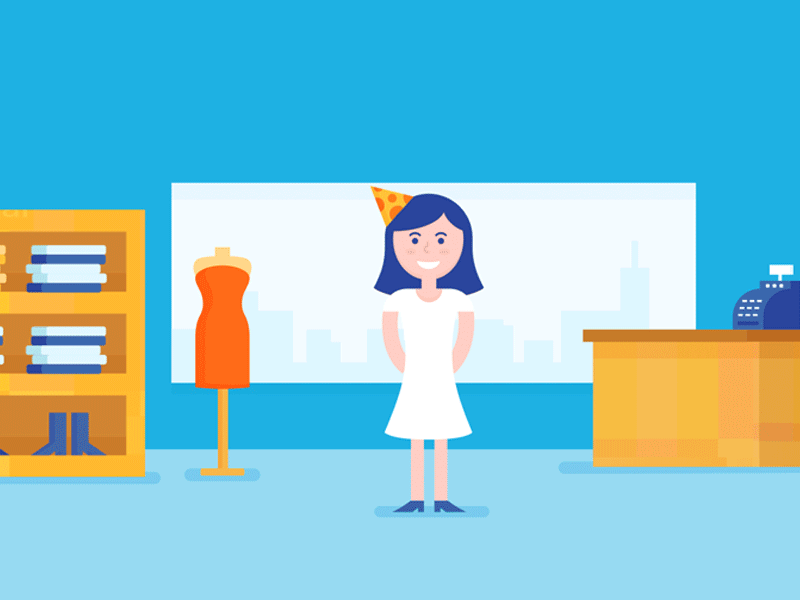 Store Scene character animation flat design happy girl store scene