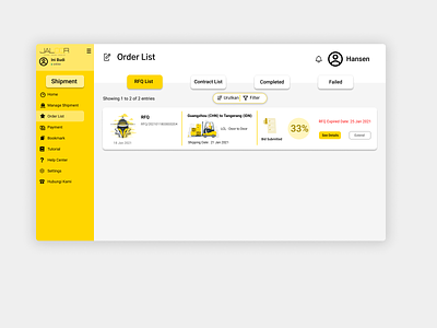 Export Web for Order List Page UI Design