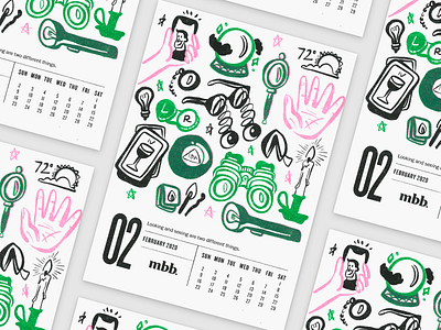 2020 Vision Calendar - February branding calendar candle design flashlight fortune glasses illustration kansas city riso risograph risoprint selfie tarot vision