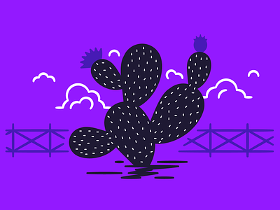 Lil' Purple Cactus cacti cactus clouds design fence flower illustration plant prairie purple southwest texas vector western