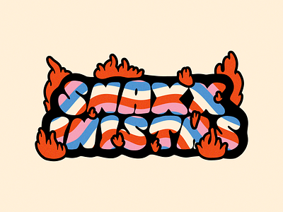 Snaxxinistas 2020 Sticker 70s badge branding design dumpster fire fire flames groovy illustration lettering sticker sticker design stickermule type vector