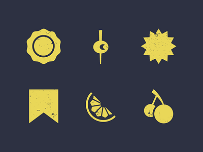 MBBarflies - Ingredients grunge icons illustration navy yellow