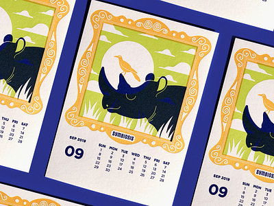 Symbiosis | Letterpress Calendar Design bird calendar frame illustration letterpress print rhino symbiosis