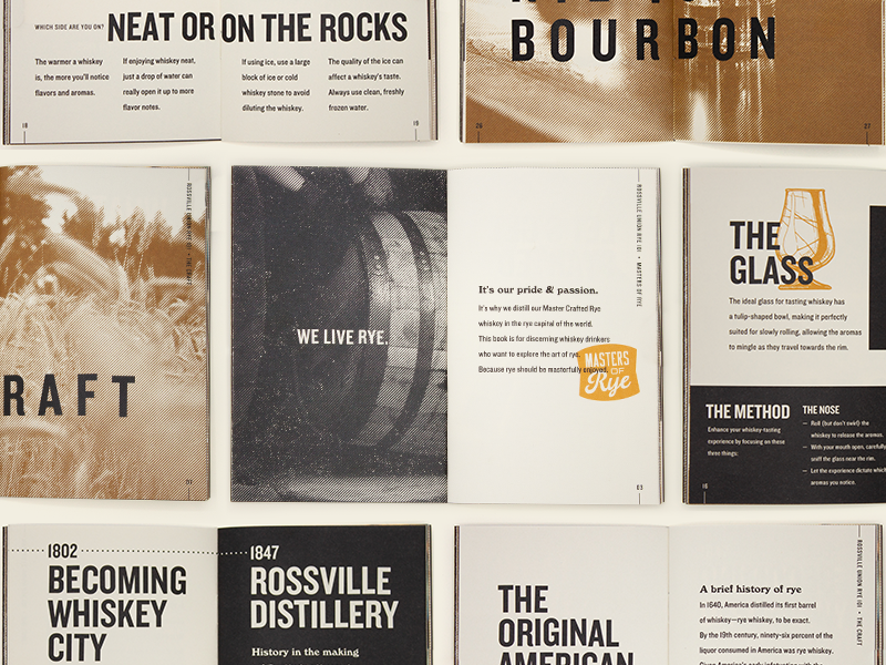 Rye 101 Inside print layout branding book rye whiskey badge gold kansas city design