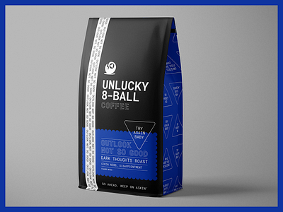 Unlucky 8-Ball Coffee – Warmup #8 8 ball badge branding coffee disappointment dribbbleweeklywarmup illustration logo magic 8 ball packaging pattern this whomps unlucky vector