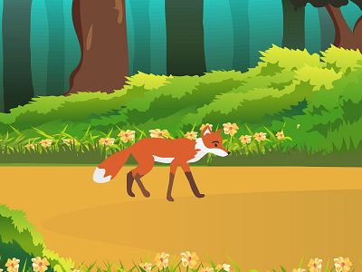 Fox Walking on a Forest in Animation