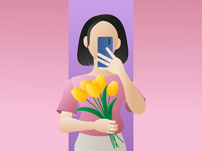 " Selfie with Flowers " adobe illustrator design flowers girl gradient graphic design illustration phone selfie