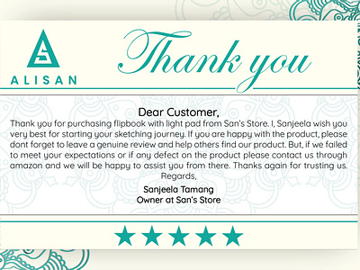 ALISAN Thank you card designing