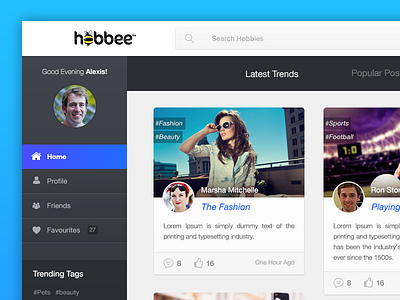 Posting Hobbies Dashboard app cards clean dashboard media social ui ux web web design