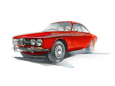 Alpha Romeo 1750 GTV car design copic markers drawing illustration