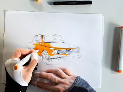 BMW 2002 for Car And Driver copicmarkers drawing illustration pencil