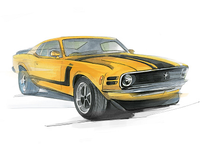 Mustang Boss 302 caranddriver drawing illustraion markers mustang pencil