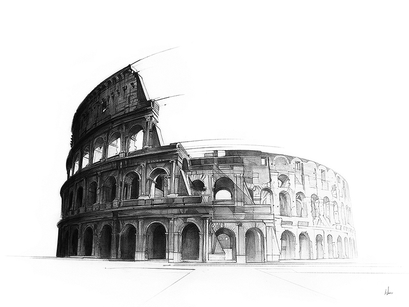 Colosseum perspective drawing #3 | famous architecture - YouTube