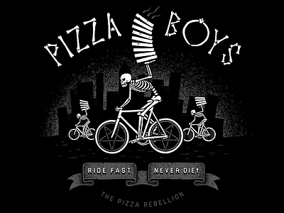Pizzaboys - RIDE FAST, NEVER DIEt bicycle bike biker death fixed fixie illustration pizza pizzaart pizzaboy singlespeed