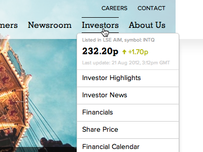 Stock price quick look dropdown finance financial hover investor investors menu stock ui ux web webdesign