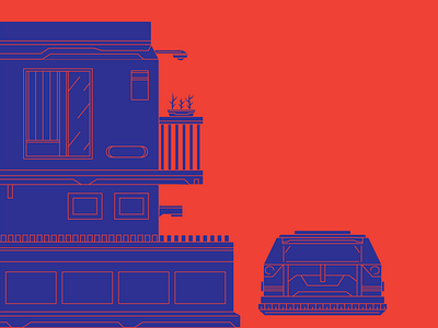 Futura-ish car design future graphic house illustration lines lokalah red vector