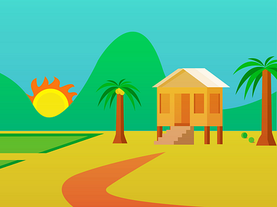 Rumah Kampung house illustration kampung local malaysian sun vector village