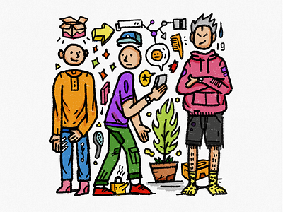 Three Guys colour colourful doodle illustration malaysian people sketch