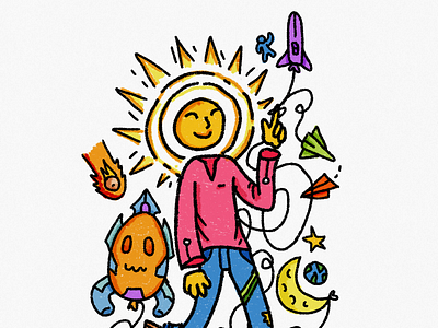 The Sun Guy balloon bright character colourful doodle illustration sun