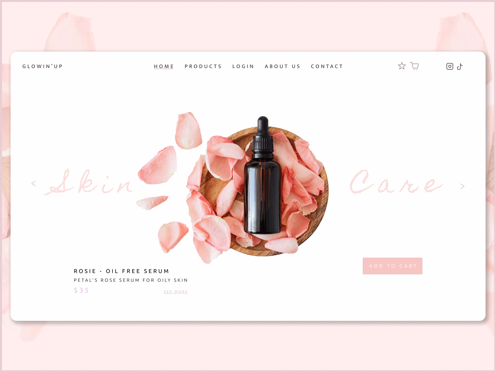 Glowin' Up - Skin Care Brand Web Page Design branding design icon logo product skin care skincare typography ui ux vector web web design