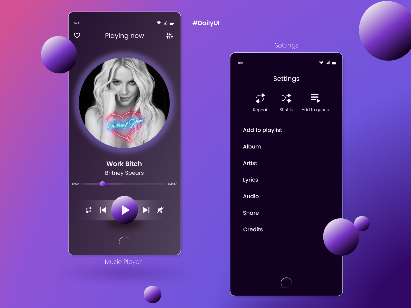 DailyUI Music Player & Settings App Design by Leila Gonzalez on Dribbble