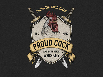 Proud Cock branding cock hand drawn illustration logo print roster shield sword vintage whiskey