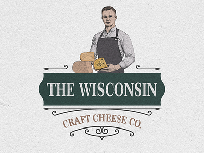 The Wisconsin Craft Cheese Logo cheese craft hand drawn illustration print vector vintage logo wisconsin