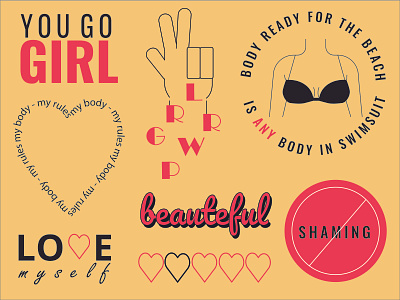 Body-positive Stickers adobeillustrator ai bodypositive design digitalart digitalillustration feminism girlpower girls graphic design grlpwr illustration stickers ui vector