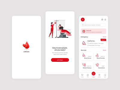 Blood Donation App analytics app blood charity dark doctor donate donation emergency finance fintech kit mobile organization software ui ui design uiux user interface