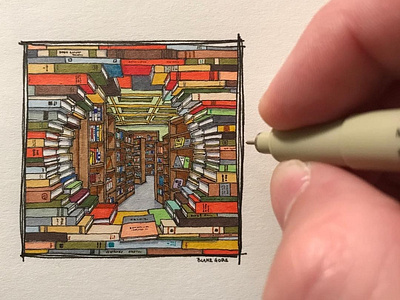 The Last Bookstore art book book art bookstore details draw drawing freehand graphic design illustration los angeles microart miniature pen pen art pen drawing perspective pigma micron sketchbook tiny