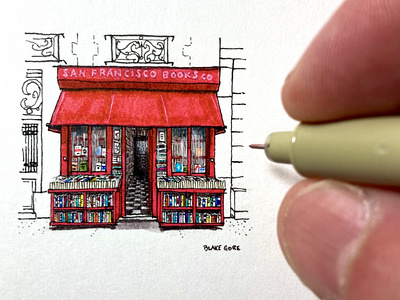 San Francisco Books Co. architecture art books bookstore design drawing fineliner illustration illustrator ink drawing lines micro microart miniature pen pen and ink pen art pen drawing pen illustration tiny