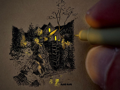 The Night Mill art colorado design drawing freehand glow handdrawn illustration illustrator ink light microart miniature miniaturist mixed media pen pen art procreate shadows traditional drawing