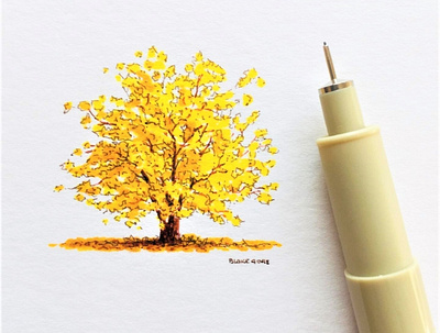 Autumn Tree art autumn design details drawing fineliner illustration illustrator leaves microart micron mini miniature nature pen pen art pen drawing tree tree art yellow