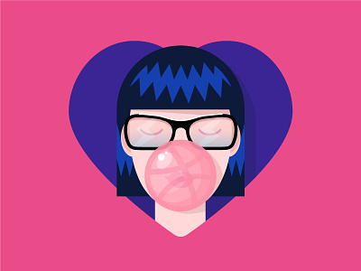 Hello Dribbble! bubble character first shot glasses gum heart hello illustration pink