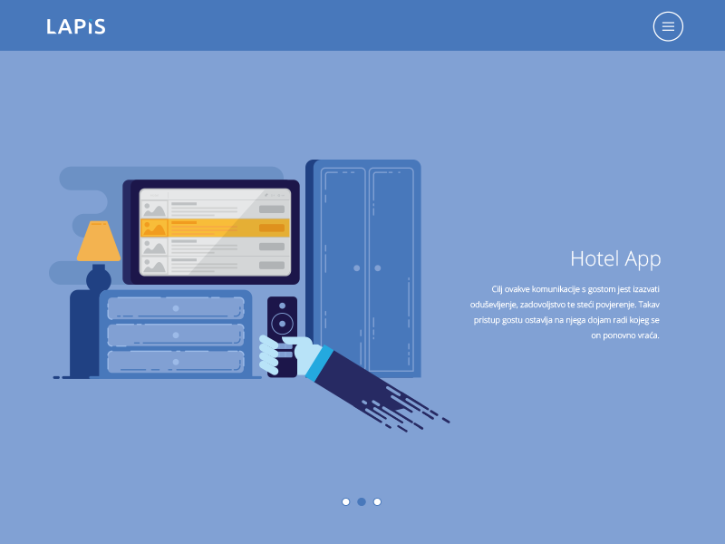 Hotel room blue tv hotel room app web flat illustration vector