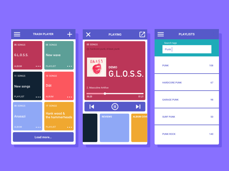 Daily Ui #009 punk music player app daily ui