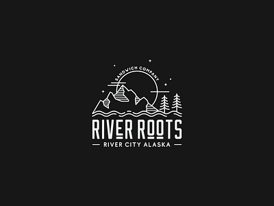 river roots logo branding design graphic design line.art logo moon mountain river roots stars trees