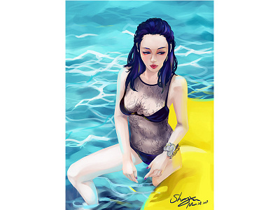... blue cartoon character color girl illustration pool
