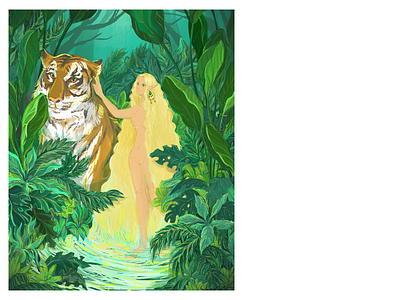 jungle girl green illustration jungle procreate tiger