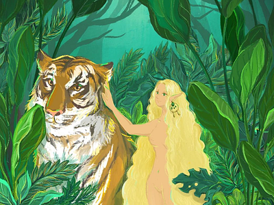 Jungle 2 girl green illustration jungle procreate tiger