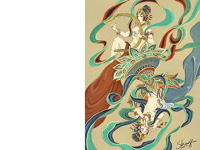 inspired by Dunhuang murals drawing dunhuang illustration