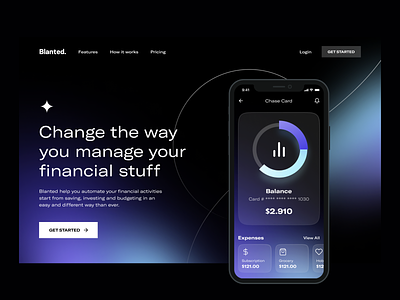 Blanted - Hero Concept brandinghero dark finance fintech gradient hero landing page payment web web design website website design