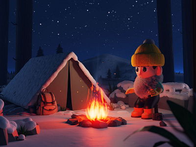 snow camping 3d blender cycle camp character