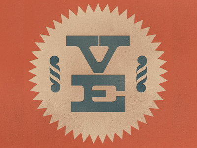 V.E. Stamp crest letterpress typography