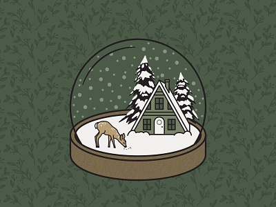 Holiday Snowglobe 2021 a-frame cabin christmas christmas card deer hanukkah holiday holiday card illustration illustrator line art snow snowglobe vector winter