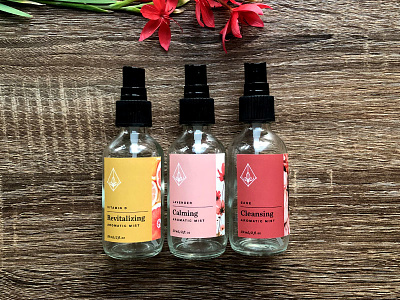 Sacred Aromatic Mist Labels + Packaging aromatherapy bottle label brand identity branding essential oils holistic label logo mist package design packaging pink sacred spiritual spray sticker