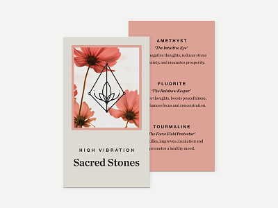 Sacred Stones Hang Tag busines card card crystals ecommerce hang tag healing holistic label packaging retail spiritual stones tag design typography