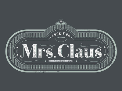 Mrs. Claus Cookie Co. 12 christmas claus cookie days holidays logo mrs ornate type vintage xmas