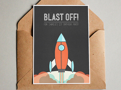 Blast Off! birthday illustration illustrator invite moon nasa photoshop rocket space